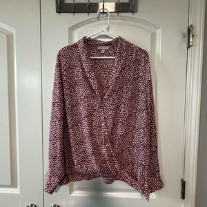 Women's Red and Purple Print on White Background Long Sleeve Blouse XL
